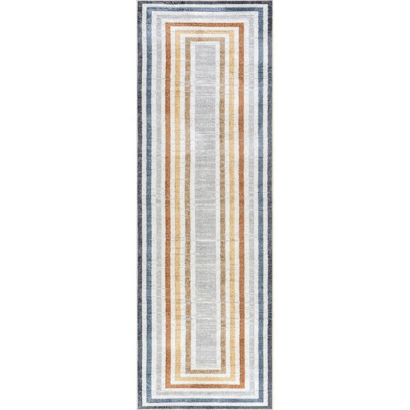 Multicolor Striped Synthetic Runner Rug, 2' 6" x 10'