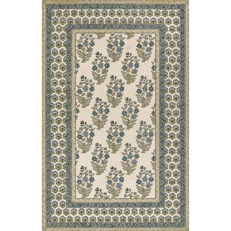 Cotswold Green and Beige Handmade Wool Area Rug