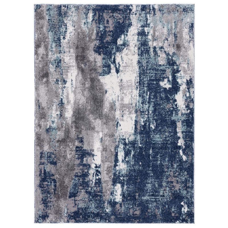 Abstract Splash Blue and Gray 2' x 7' Synthetic Runner Rug