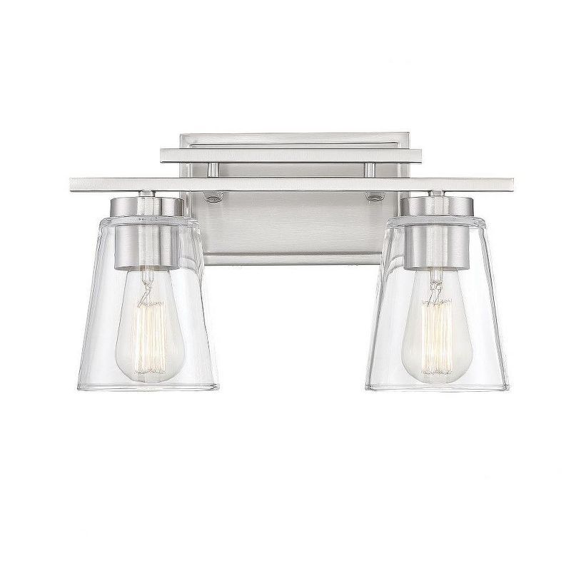 Satin Nickel 2-Light Bath Bar with Clear Glass Shades