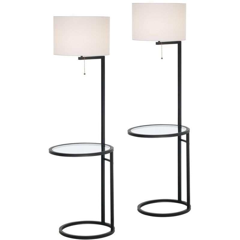 Modern Black Metal Floor Lamps with Tray Table, Set of 2