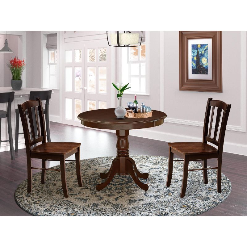 Mahogany 3-Piece Round Dining Set with Slatted Back Chairs