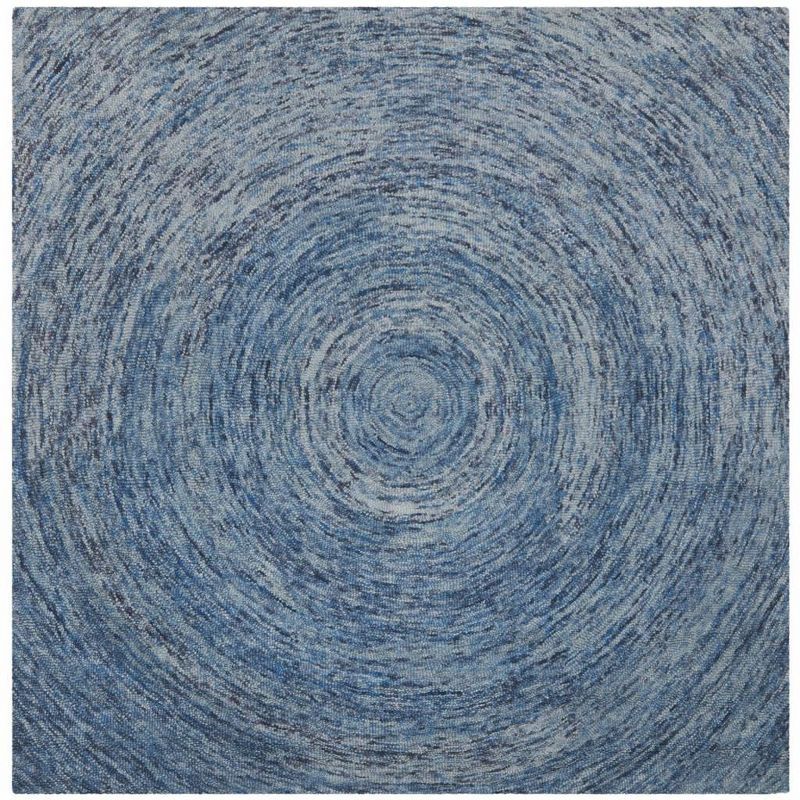 Handmade Dark Blue Wool Square Tufted 4' Area Rug