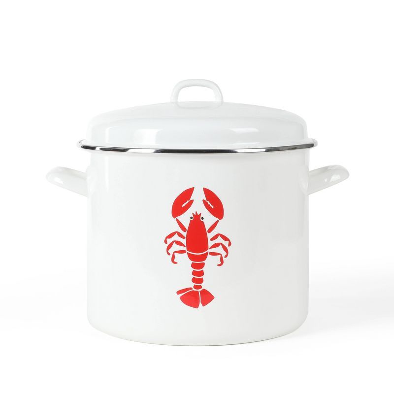 16-Quart White and Red Enamel Steel Lobster Stock Pot