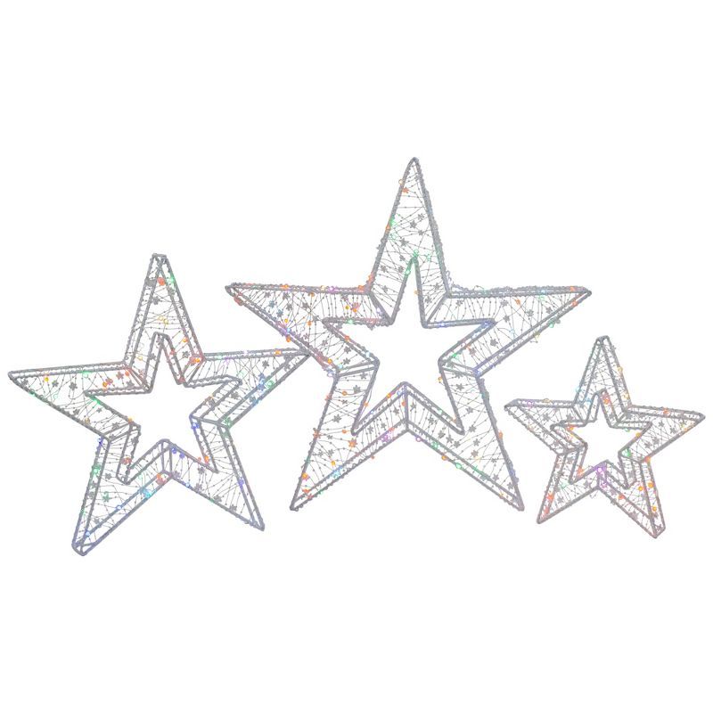 Multicolor LED Lighted Christmas Star Lawn Decorations Set of 3