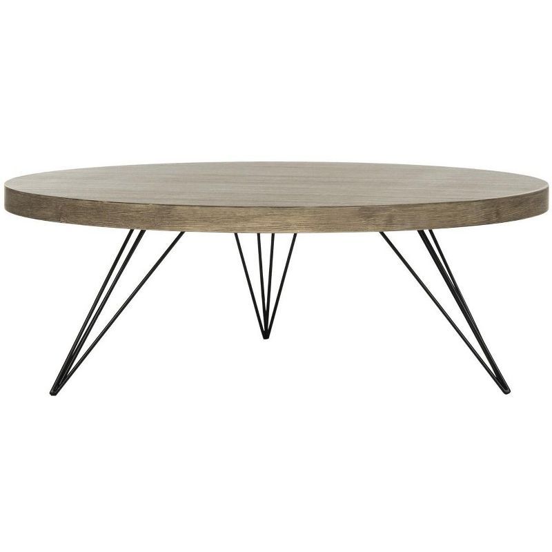 Alpine Light Brown 35" Round Wood and Metal Coffee Table