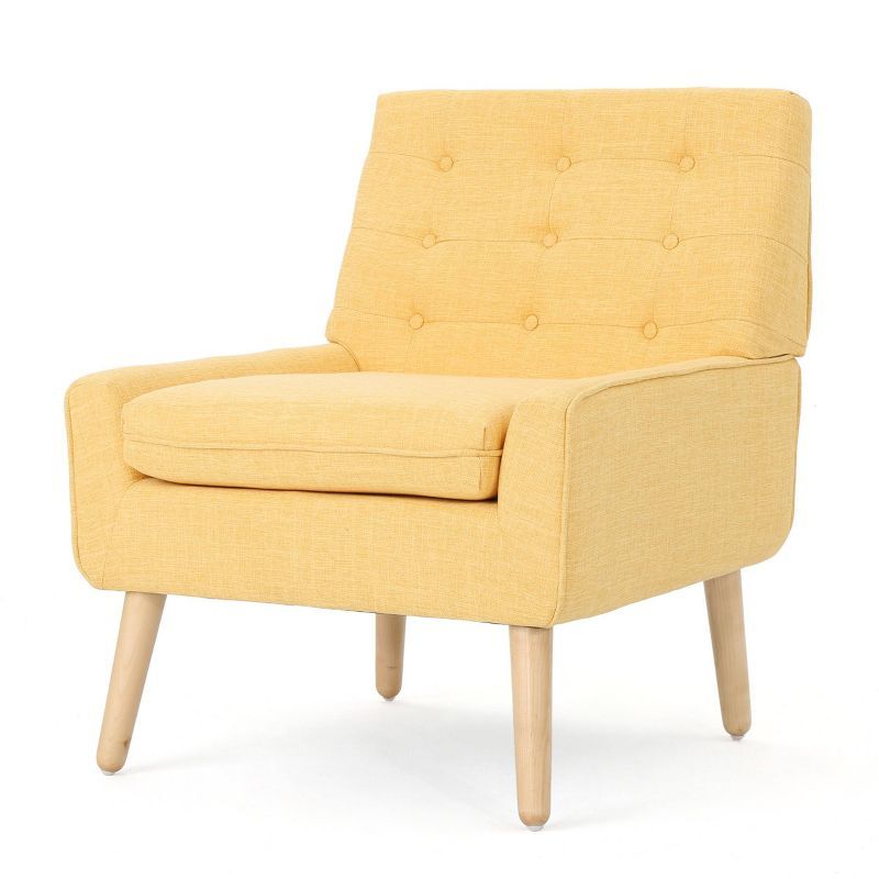 Muted Yellow Mid-Century Modern Tufted Fabric Accent Chair