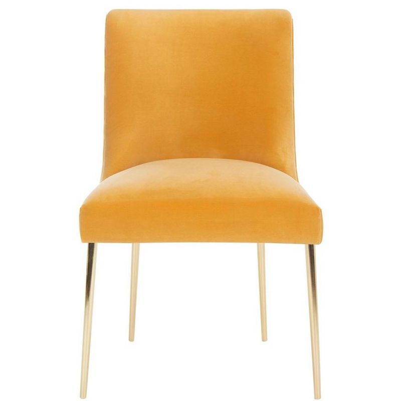 Transitional Mustard Velvet Parsons Dining Chair with Gold Legs