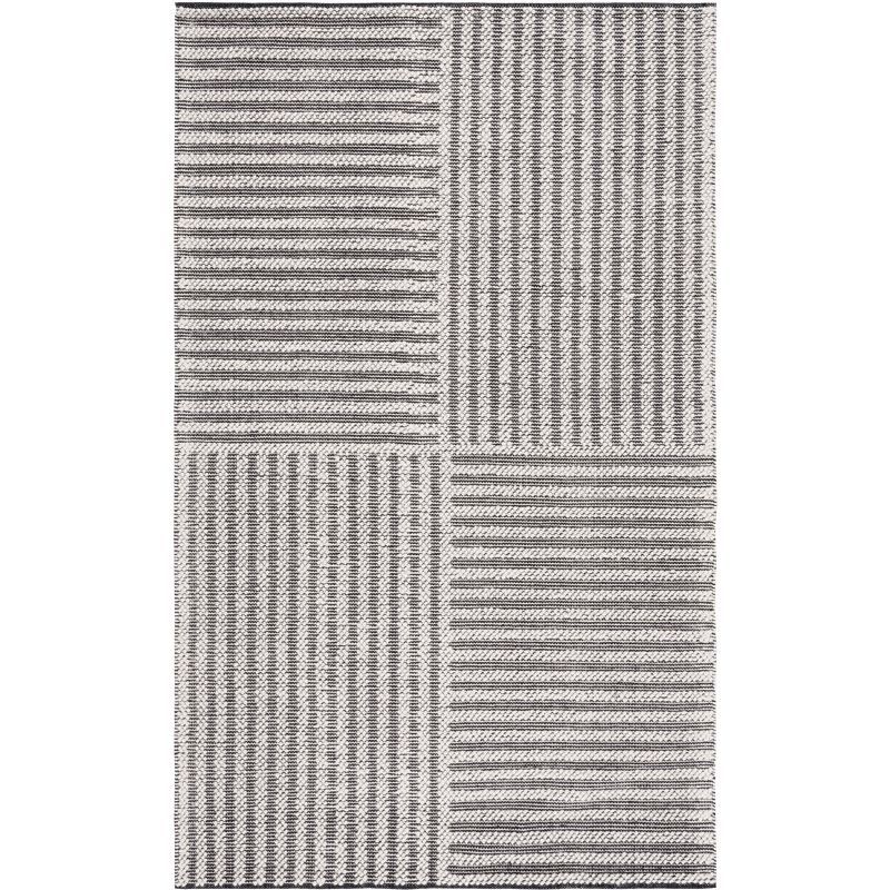 Ivory and Black Rectangular Handwoven Wool Area Rug