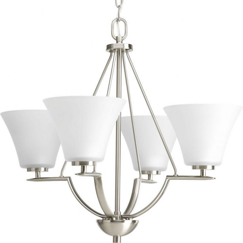 Bravo 24" Brushed Nickel 4-Light Chandelier with White Etched Glass