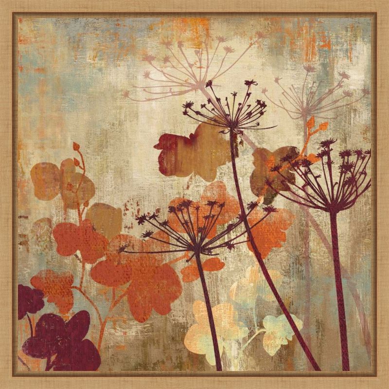 Wild Field II Abstract Floral Canvas Wall Art in Maple Frame