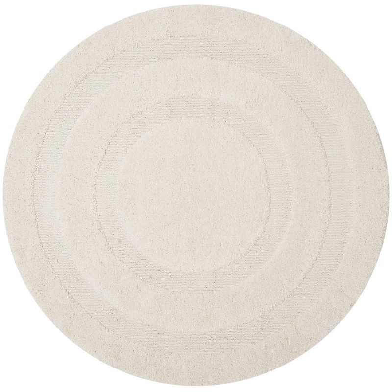 Cream Round Non-slip Shag Area Rug, 4' x 4'