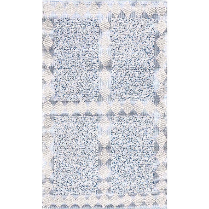 Blue and Ivory Geometric Flat Woven Wool Area Rug