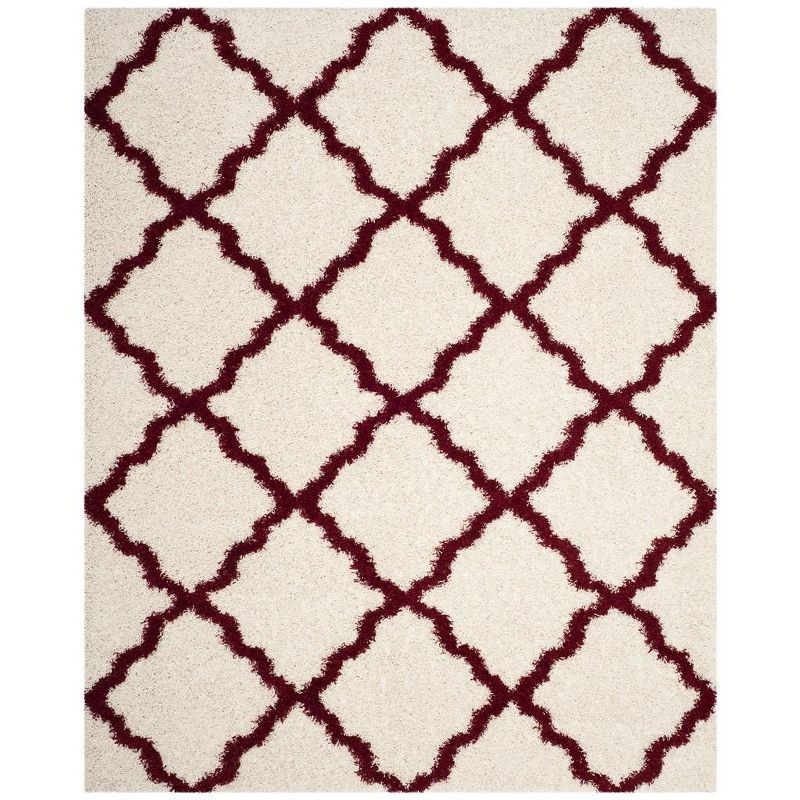 Ivory and Red High Pile Shag Area Rug