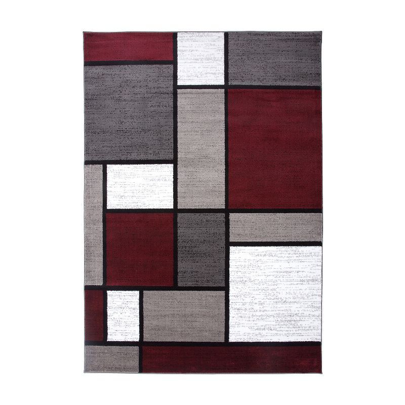 Red and Gray Geometric Low Pile Area Rug