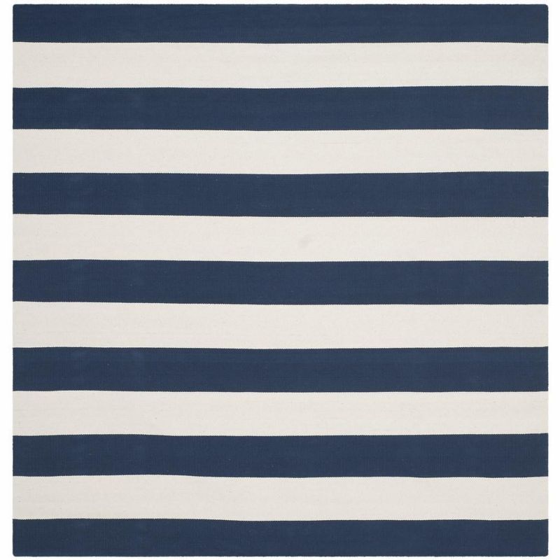 Coastal Charm Navy/Ivory Hand-Woven Cotton Stripe 6' Square Rug