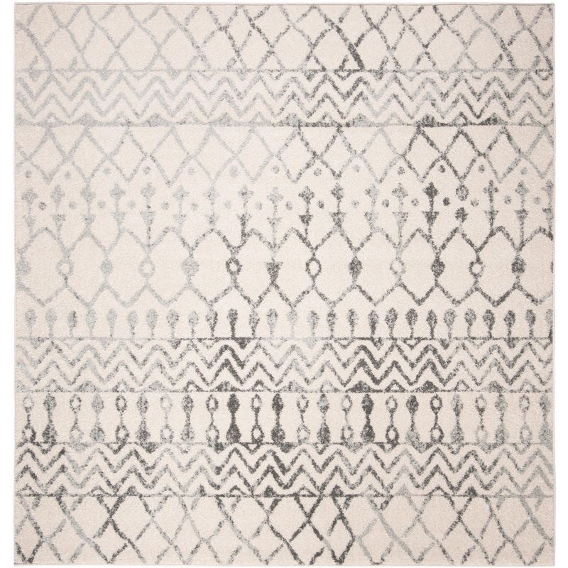 Ivory and Grey 3' x 3' Square Stain-Resistant Synthetic Area Rug