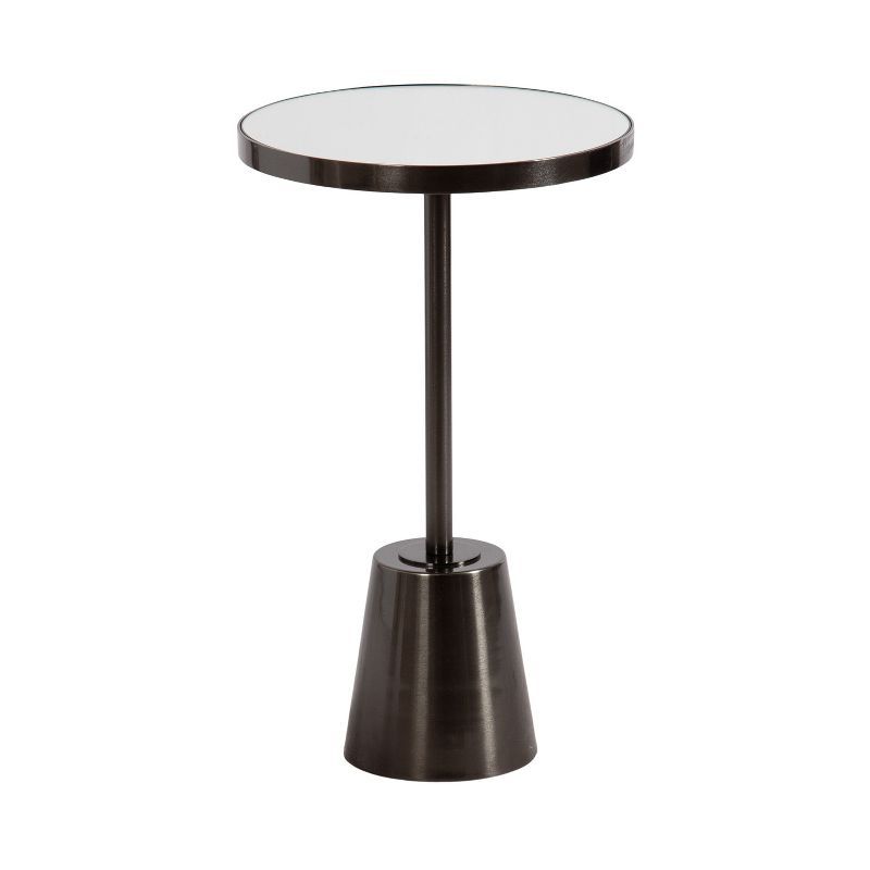 Tira 14" Pewter Round Mirrored Side Table with Metal Base