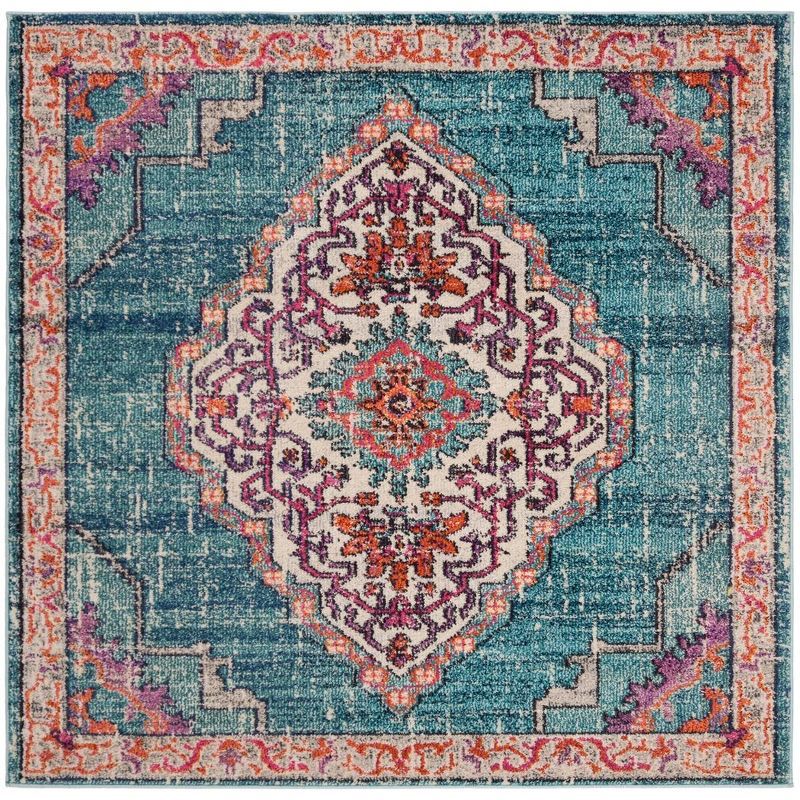 Bohemian Chic 5' x 5' Square Blue Multi Synthetic Area Rug