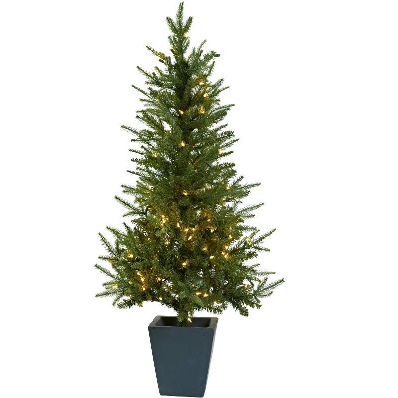 4.5-Foot Green Pine Artificial Christmas Tree with Clear Lights and Decorative Planter