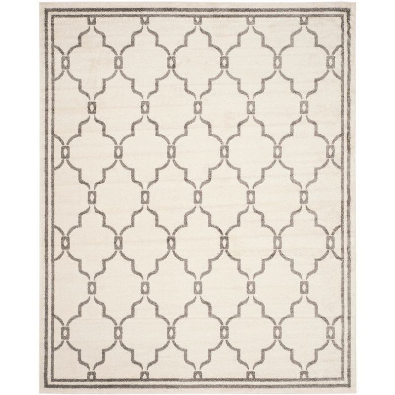 Ivory Grey Geometric Square Synthetic 8' Area Rug