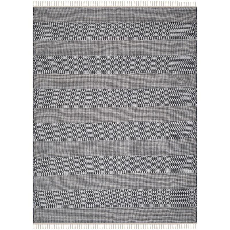 Ivory & Navy Hand-Woven Cotton 8'x10' Coastal Area Rug