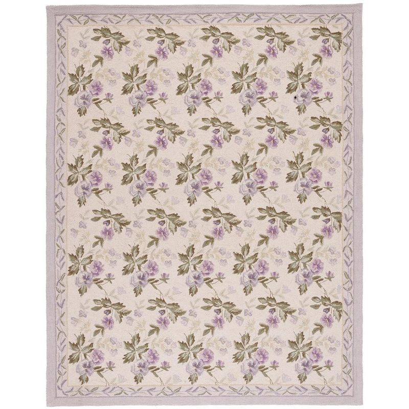 Ivory Floral Hand-Knotted Wool Rectangular Area Rug