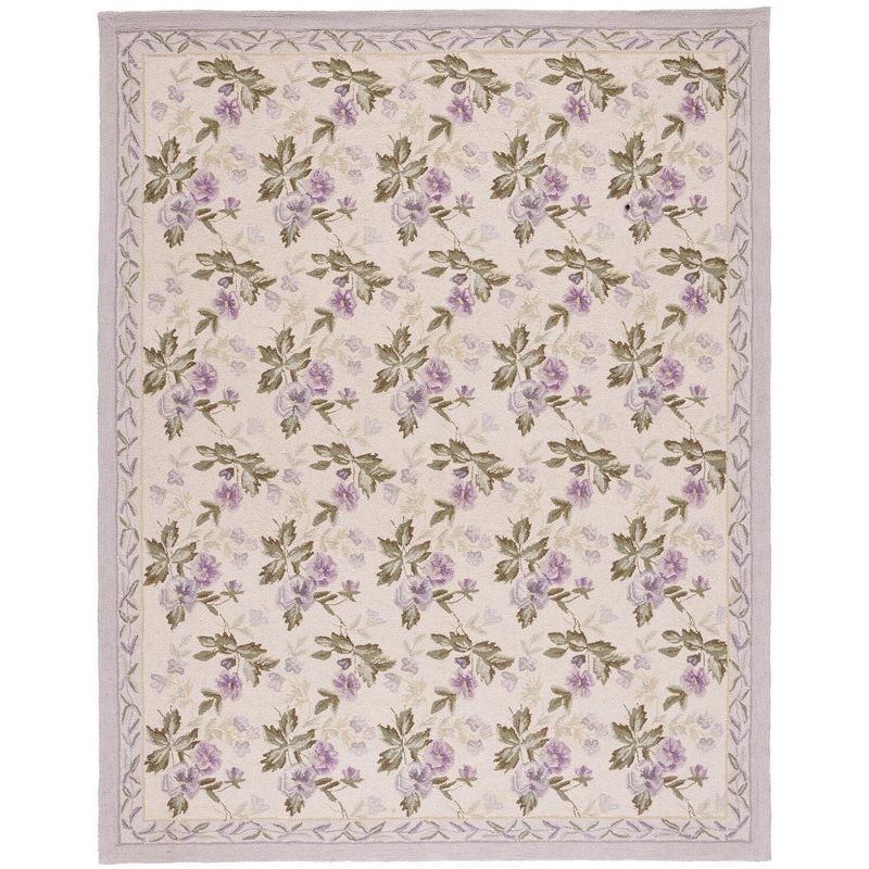 Ivory Floral Hand-Knotted Wool Rectangular Area Rug