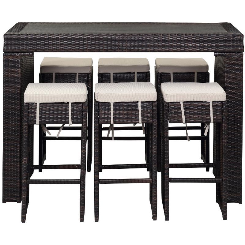 Brown and Sand Six-Seater Outdoor Rattan Bar Set