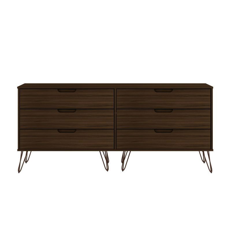 Mid-Century Modern Double Low Dresser with Cutout Handles - Brown