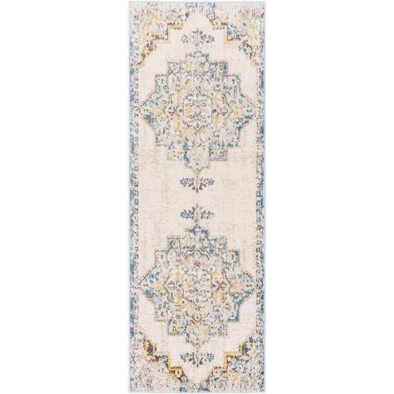 Sky Blue and Beige Traditional Woven Area Rug