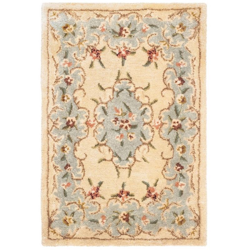 Ivory and Light Blue Hand-Tufted Wool Area Rug 2' x 3'