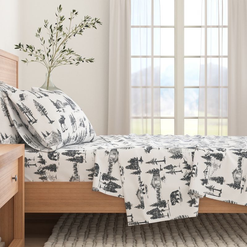Twin Gray Cotton Flannel Lodge Print Sheet Set