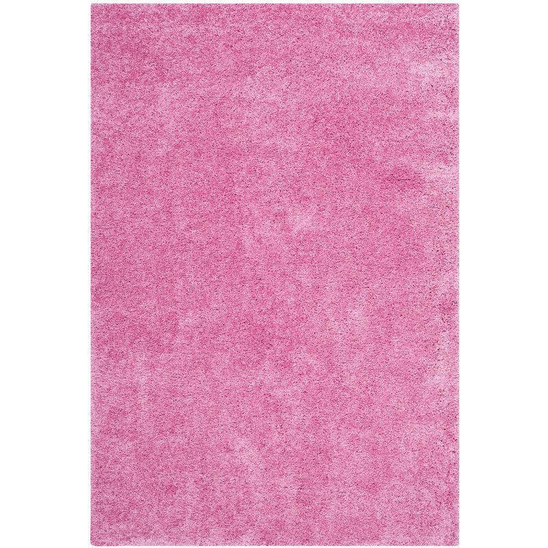 Pink 8'x10' Solid Shag Wool and Synthetic Area Rug