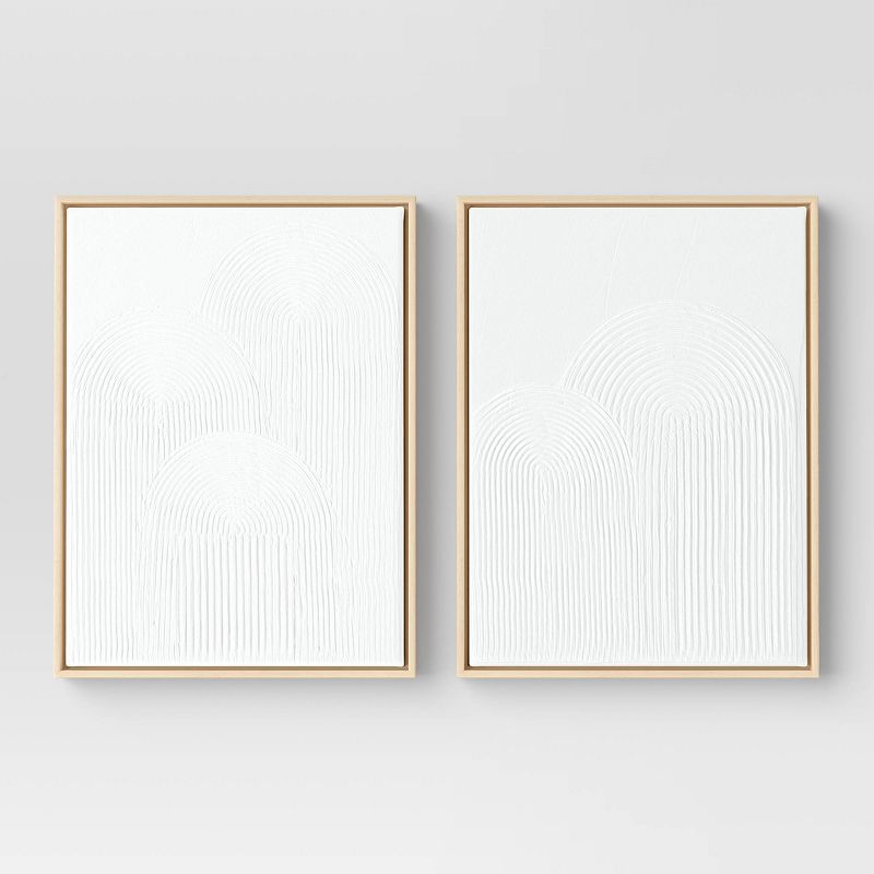 Set of 2 White Abstract Rainbow Arches Framed Canvas Art