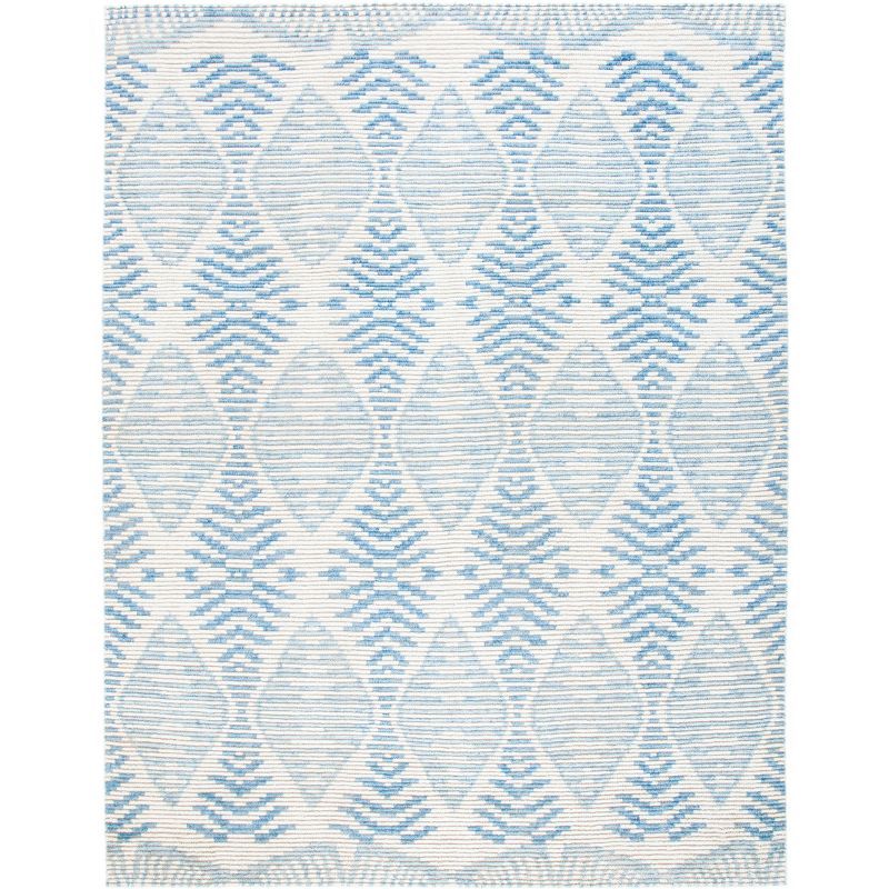 Hand-Knotted Light Blue and Ivory Wool Geometric Area Rug, 8' x 10'