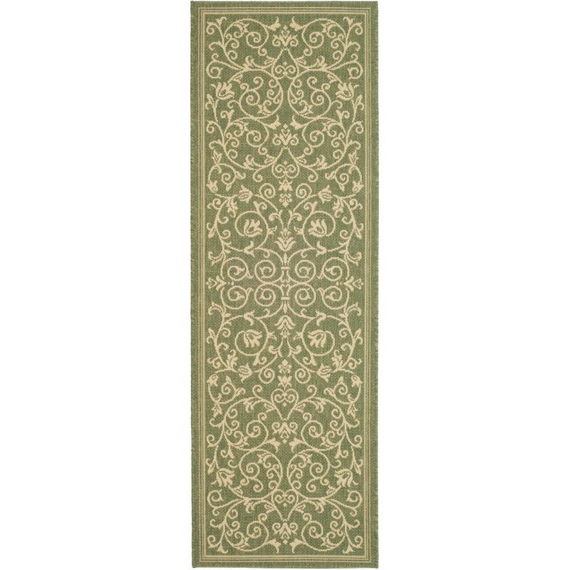 Olive and Natural Reversible Flat Woven Synthetic Area Rug - 27" x 6"