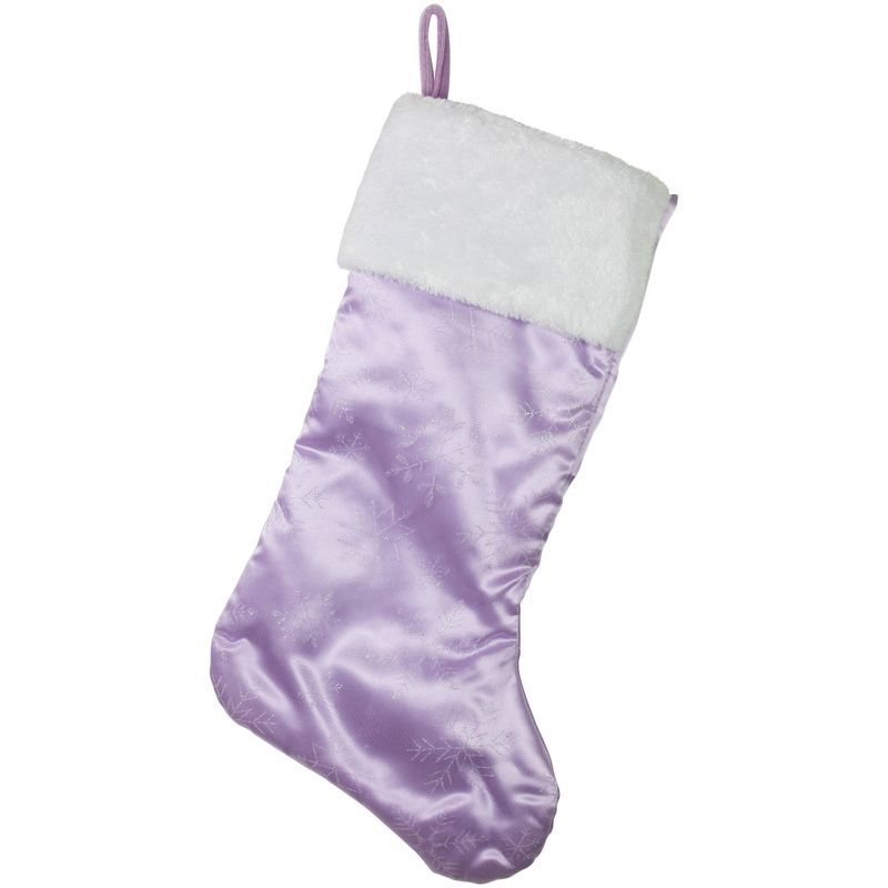 Purple and White Faux Fur Christmas Stocking with Glitter Snowflakes