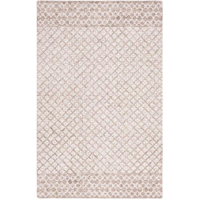 Ivory Abstract Tufted Wool Area Rug 47" Handmade Non-slip