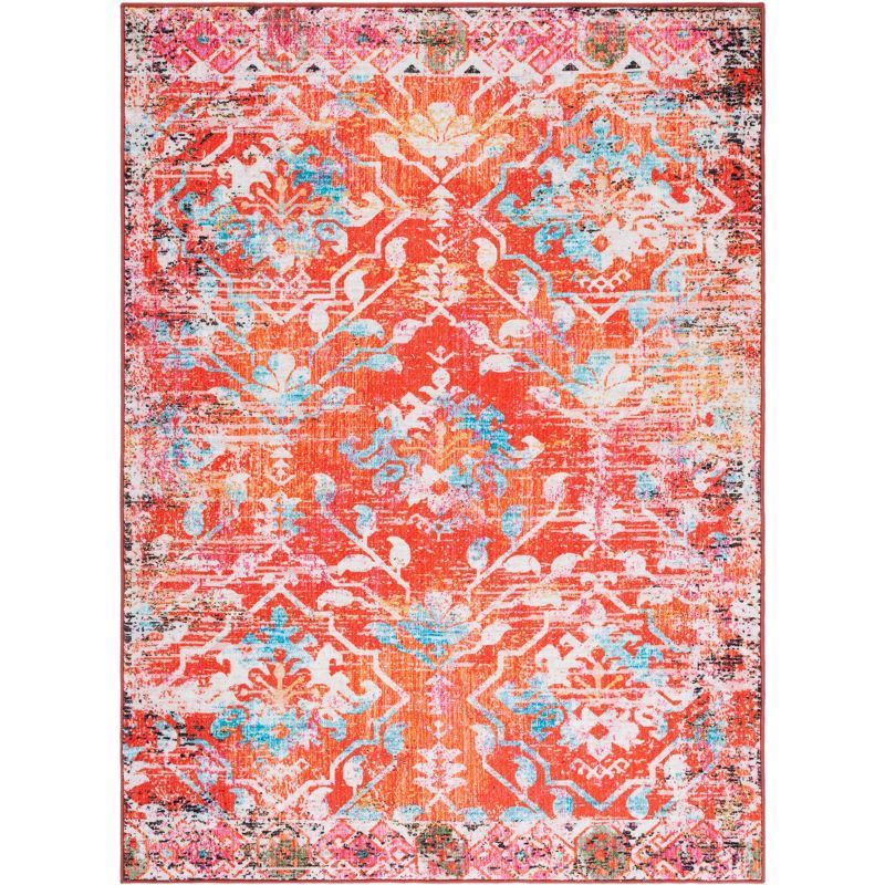 Orange and Light Blue 8' x 10' Synthetic Washable Area Rug