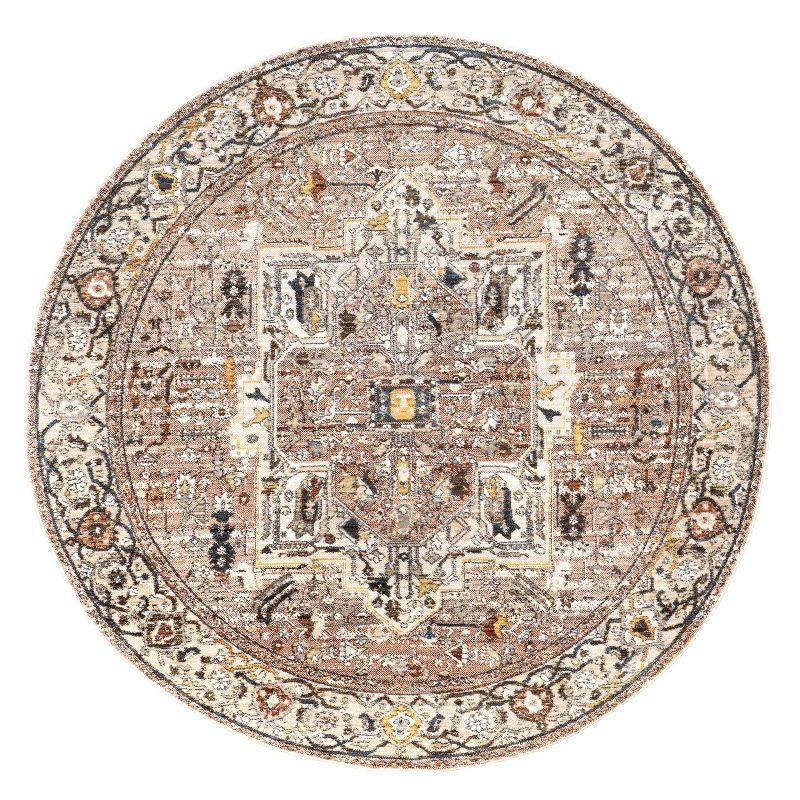 Light Brown Round Medallion Synthetic Area Rug