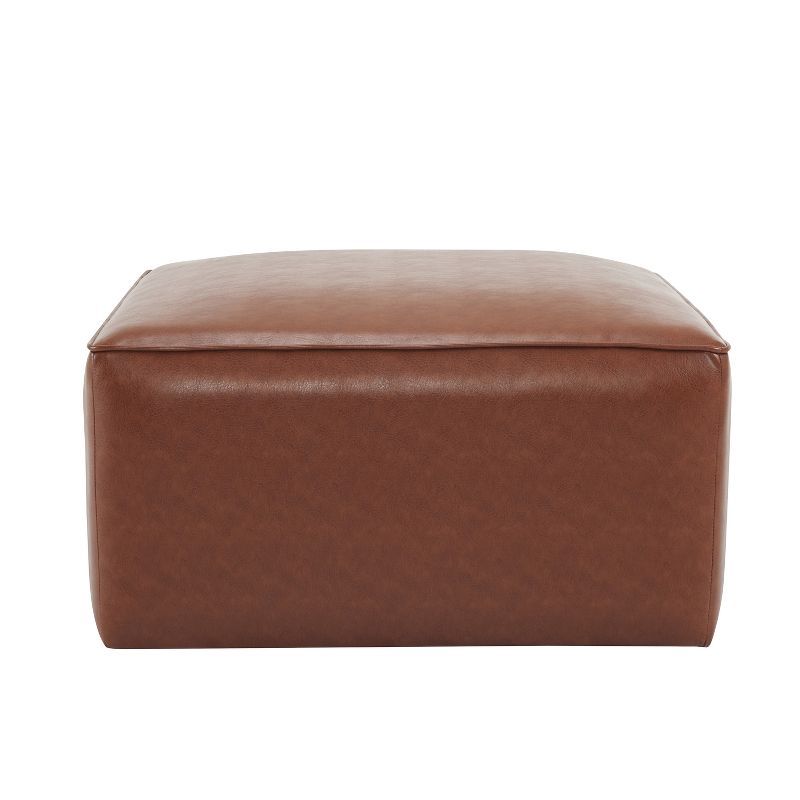 Light Brown Faux Leather Square Ottoman with Dense Foam Padding
