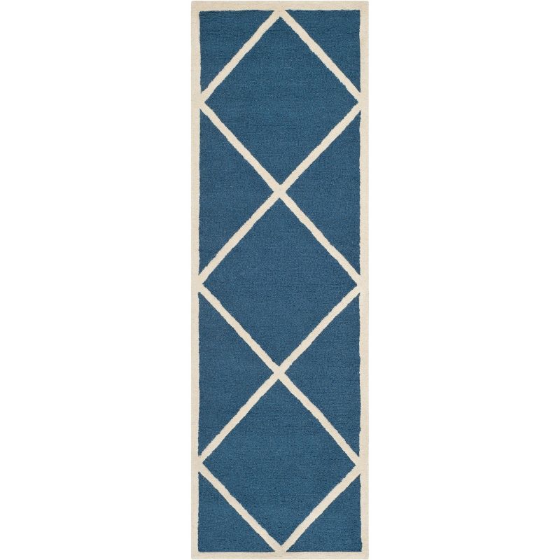 Navy and Ivory Hand-Tufted Wool Runner Rug, 2'6" x 6'