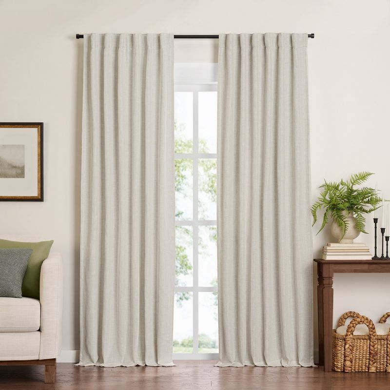 Gray Linen Blend Blackout Pleated Window Curtain Panel