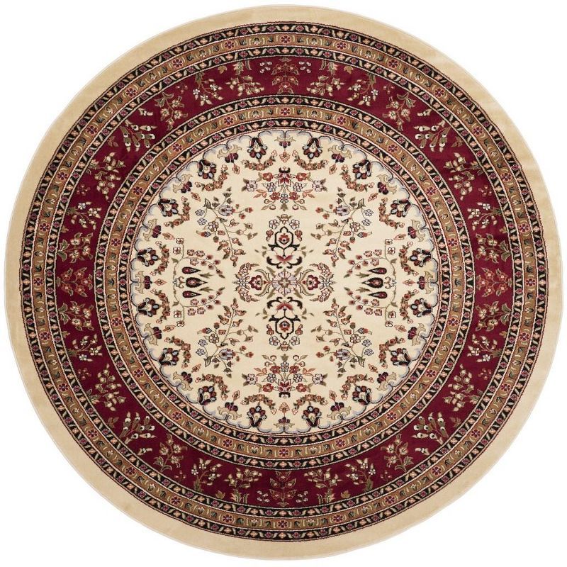 Ivory and Red Floral Round Synthetic Area Rug