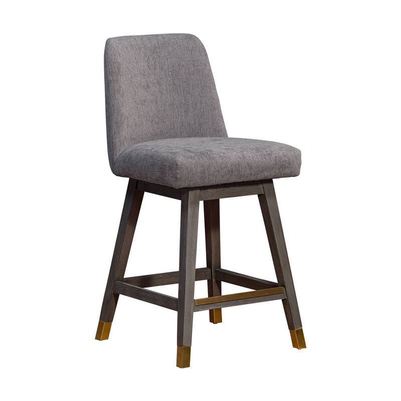 Gray Oak Wood Swivel Counter Stool with Mocha Fabric