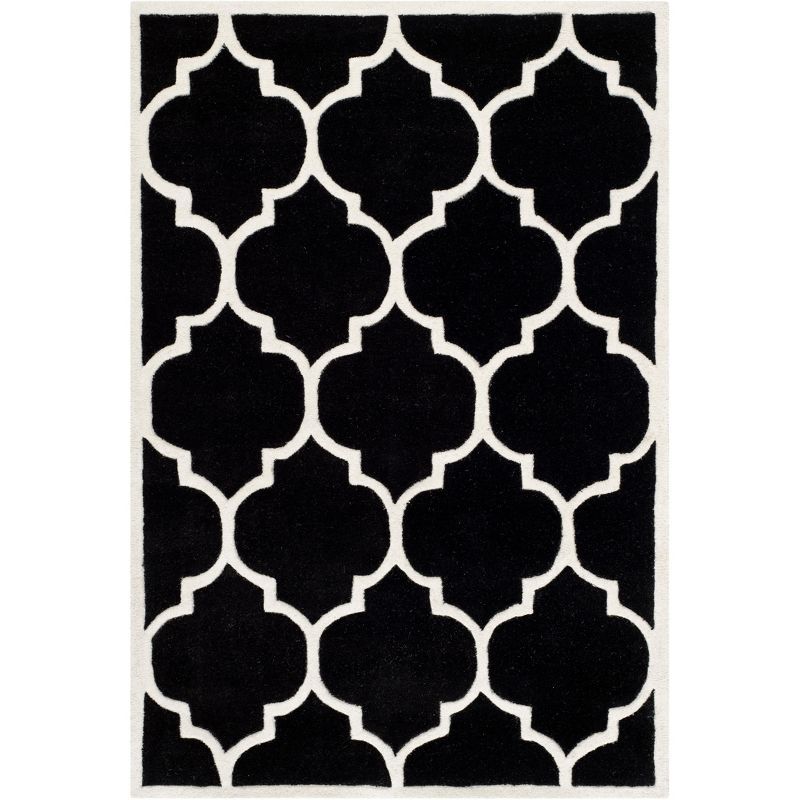 Black and Ivory Hand-Tufted Wool Geometric 4' x 6' Rug