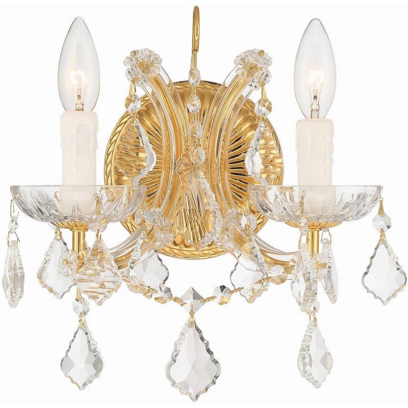 Elegant Gold 2-Light Wall Sconce with Clear Hand-Cut Crystals