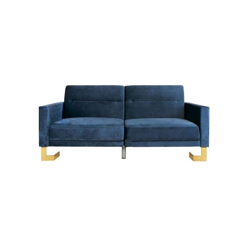 Navy Velvet & Brass Metal Contemporary Sleeper Sofa Bed