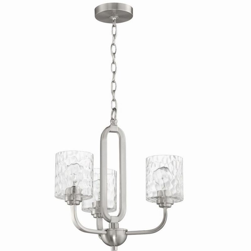 Brushed Nickel Mini Chandelier with Clear Hammered Glass Shades